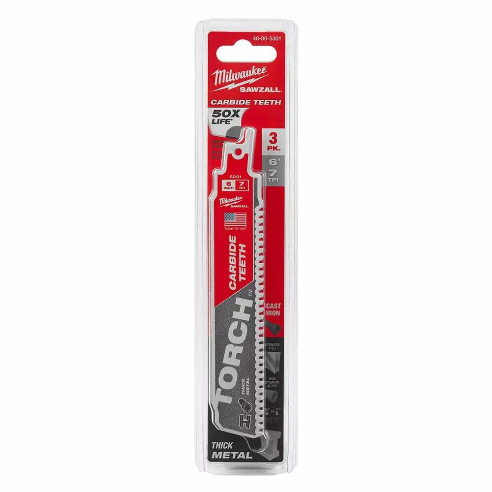 Milwaukee 6 in. 7 TPI The TORCH Carbide & Nitrus Carbide Reciprocating Saw Blade 4-Pack