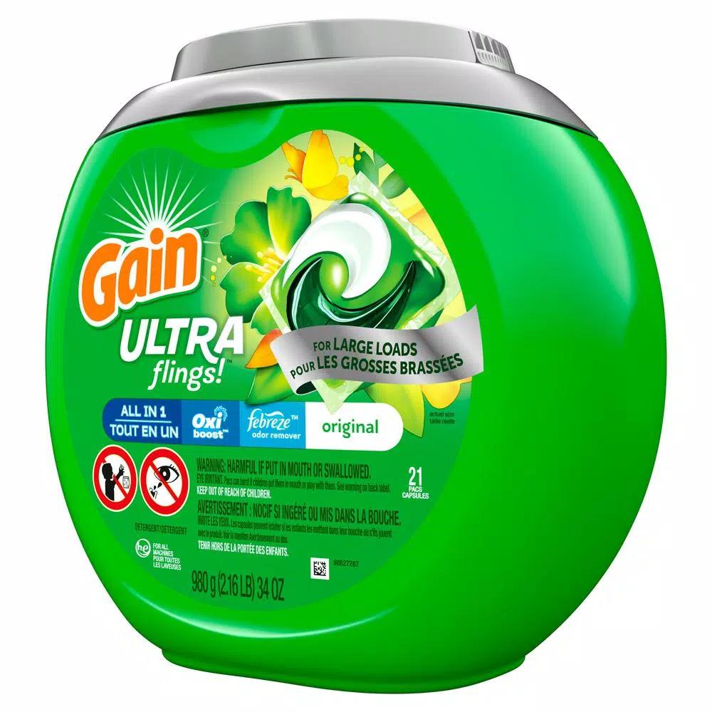 Gain Ultra Flings Laundry Detergent Pods with Febreze Oxi Boost, Original Scent (21-Count, 4-Pack)