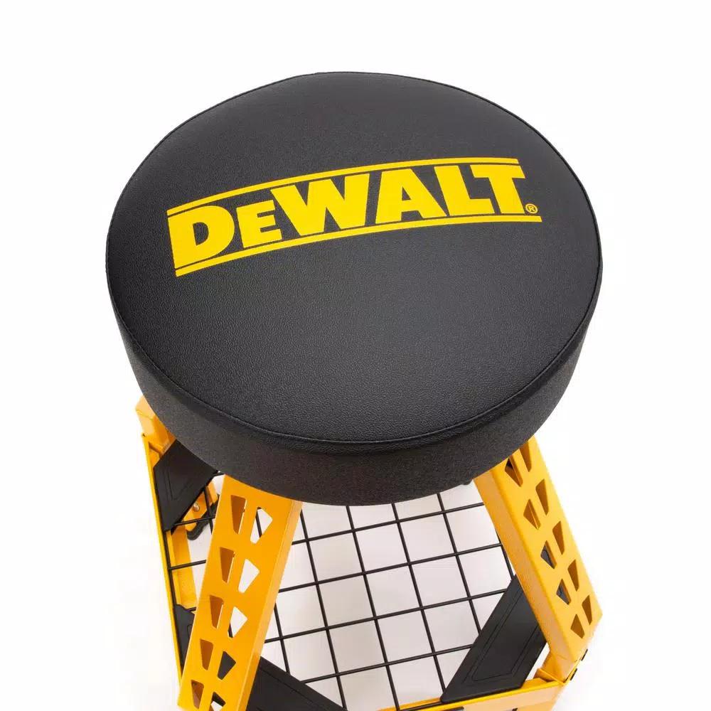 DEWALT Heavy-Duty Swivel Shop Stool with Storage Shelf, 300 lb Capacity, Steel Frame