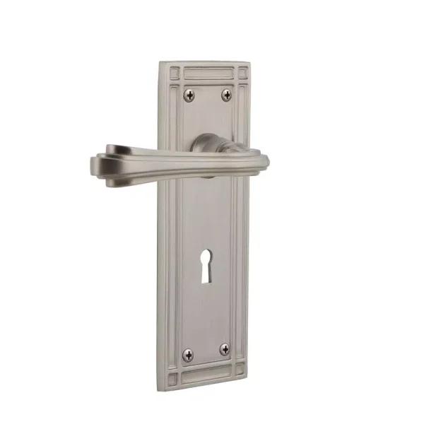 Nostalgic Warehouse Mission Plate Fleur Dummy Lever with Keyhole, Satin Nickel