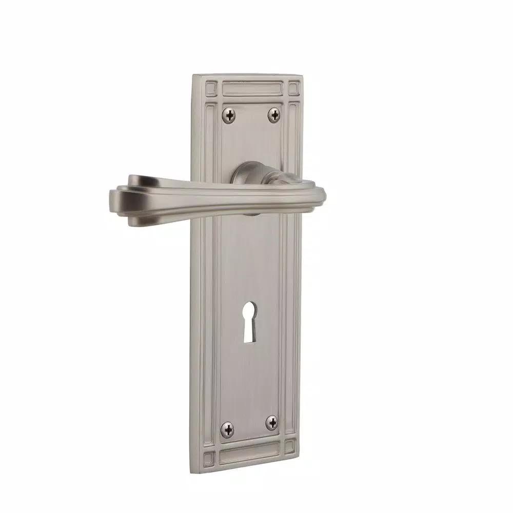 Nostalgic Warehouse Mission Plate Fleur Dummy Lever with Keyhole, Satin Nickel