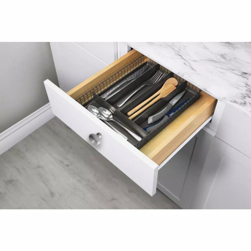 Spectrum Vintage Industrial Gray Steel 5-Compartment Silverware Drawer Organizer Tray