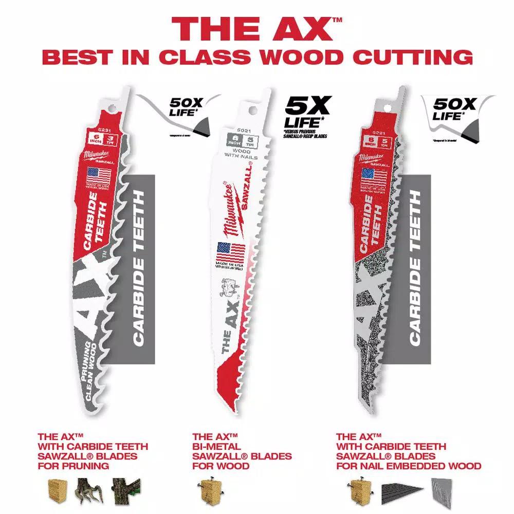 Milwaukee 6 in. Carbide Teeth Pruning Reciprocating Saw Blade, 3 TPI