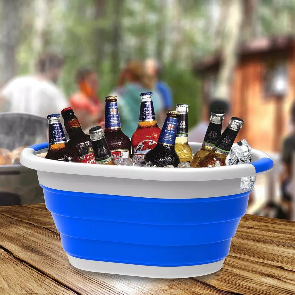 Lavish Home Blue Collapsible Multi-Use Laundry Basket with Comfort Grip Handles