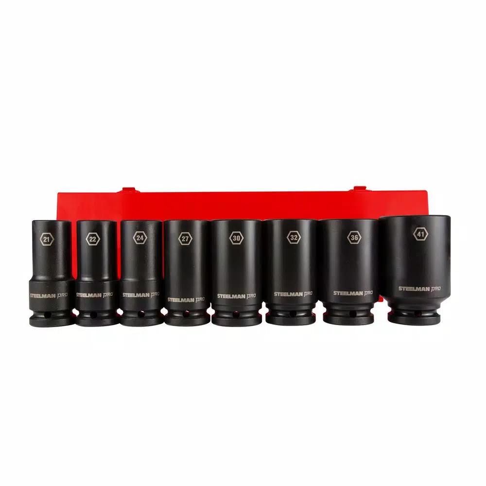 Steelman PRO 79255 3/4 in. Drive 8-Piece Deep Metric Impact Socket Set