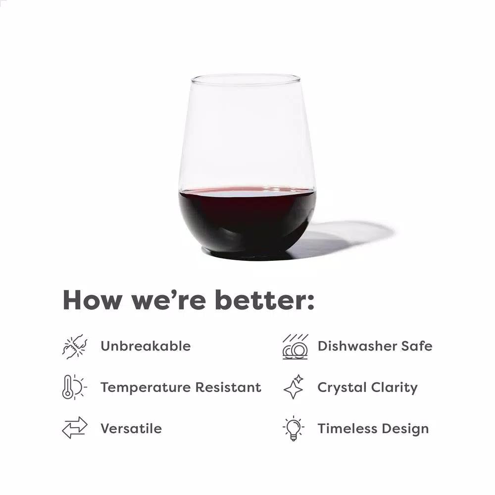 TOSSWARE Reserve Unbreakable 16 oz. Tritan Stemless Wine Glasses, Set of 24