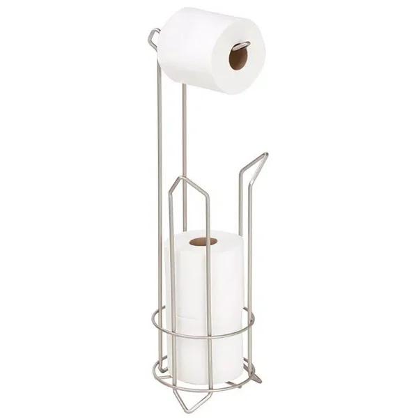 Bath Bliss Satin Nickel Toilet Paper Holder and Stand with Extra Roll Storage