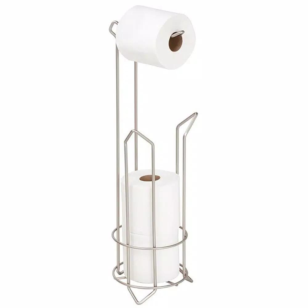 Bath Bliss Satin Nickel Toilet Paper Holder and Stand with Extra Roll Storage
