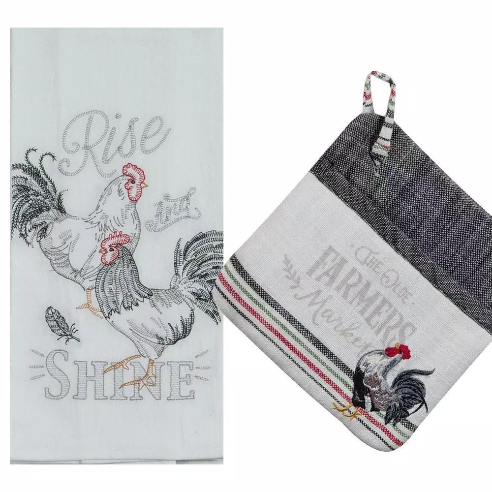 Kay Dee Farmers Market Cotton Multi Kitchen Textiles Set - 4 Piece Rooster Farmhouse Collection