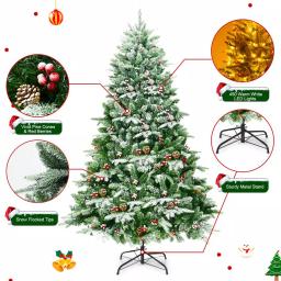 Costway 6.5 ft. Pre-Lit Slim Fraser Fir Artificial Christmas Tree with 450 Warm White LED Lights and Snow Flocking thumbnail 3
