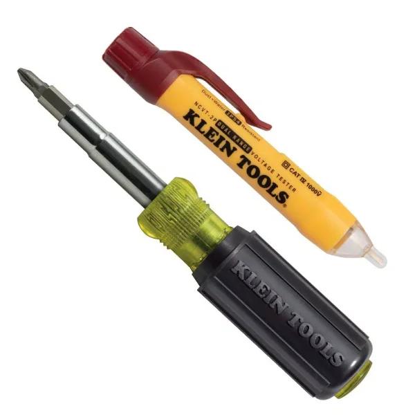 Klein Tools Dual Range Non-Contact Voltage Tester and 11-in-1 Multi-Bit Screwdriver Tool Set