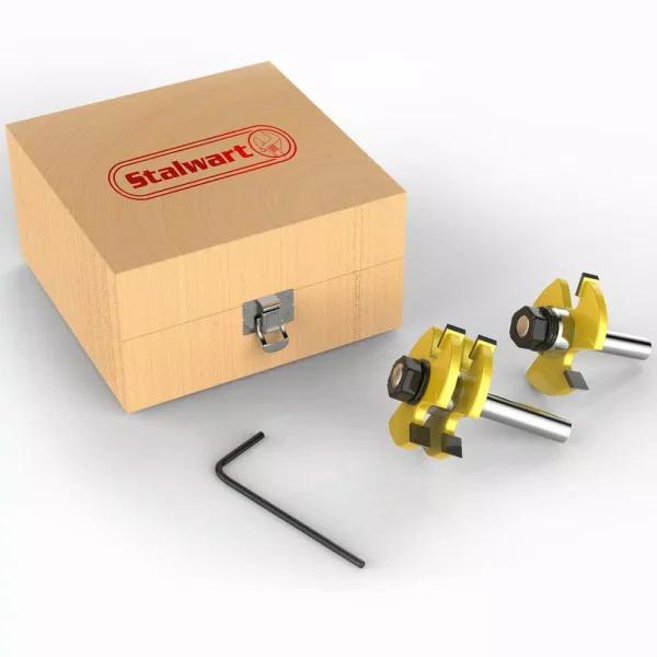 Stalwart Tungsten Carbide Tongue and Groove Router Bit Set with Wood Storage Case, 2-Piece