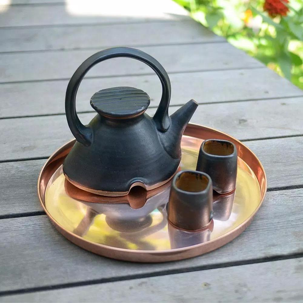 Achla Designs 12.5 in. Round Copper Plated Stainless Steel Decorative Serving Tray