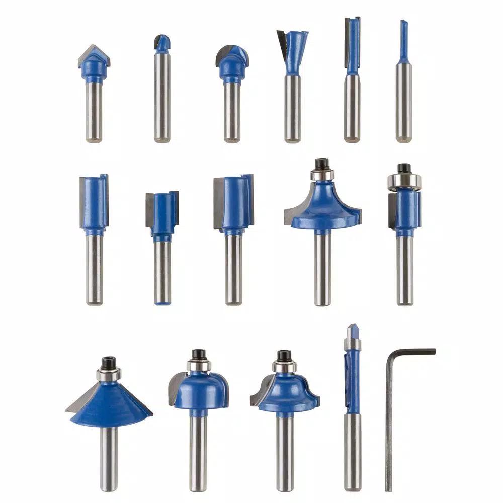 Stalwart 15-Piece Carbide Tipped Router Bit Set with Wooden Storage Case