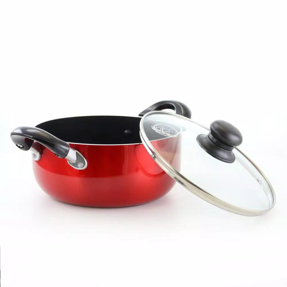 Better Chef 2 Qt. Round Aluminum Nonstick Dutch Oven with Glass Lid, Red
