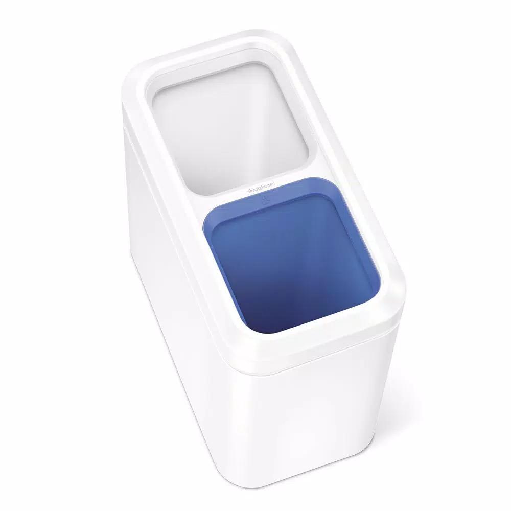 simplehuman 20L Slim Open Dual Compartment Recycling Trash Can, White Steel