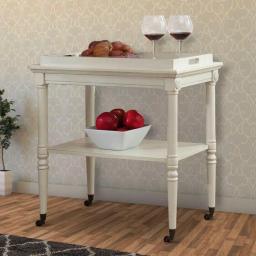 Benjara Antique White Wooden Serving Tray Table with 2-Tier Storage and Casters thumbnail 4