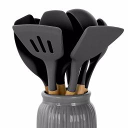 MegaChef 9-Piece Gray Silicone and Wood Kitchen Utensil Set with Ceramic Holder thumbnail 3