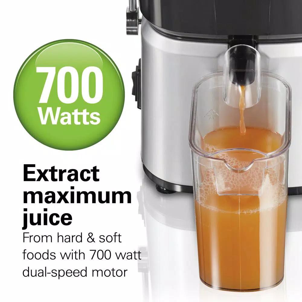 Hamilton Beach 700-Watt Whole Fruit Centrifugal Juice Extractor, 30 oz. Capacity, Black and Stainless Steel