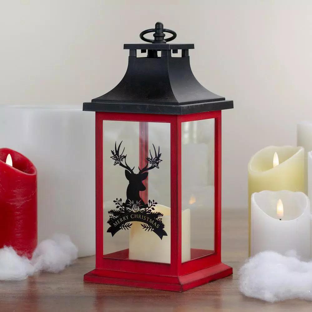 Northlight 12 in. Red and Black Christmas Deer LED Candle Lantern