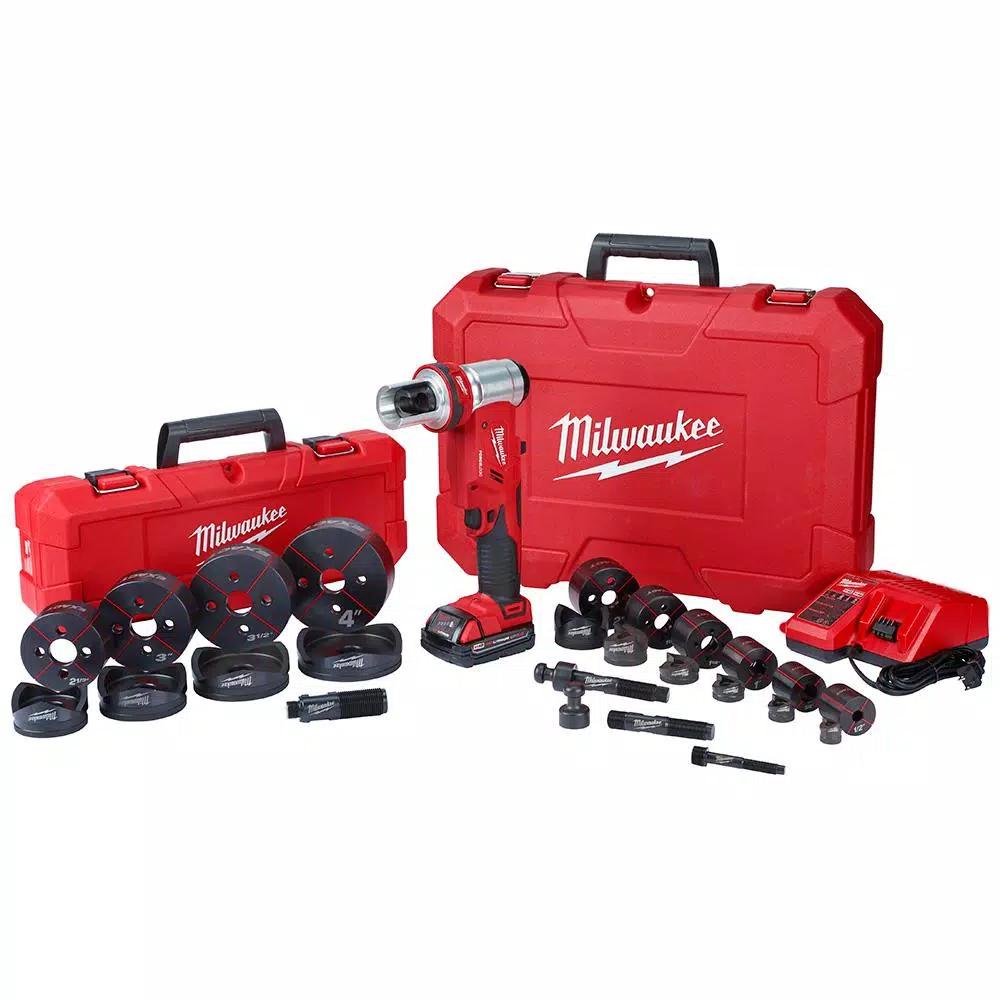 Milwaukee M18 FORCE LOGIC 6 Ton Cordless Knockout Tool Kit with 1/2 in. to 4 in. Die Set and 2.0 Ah Battery