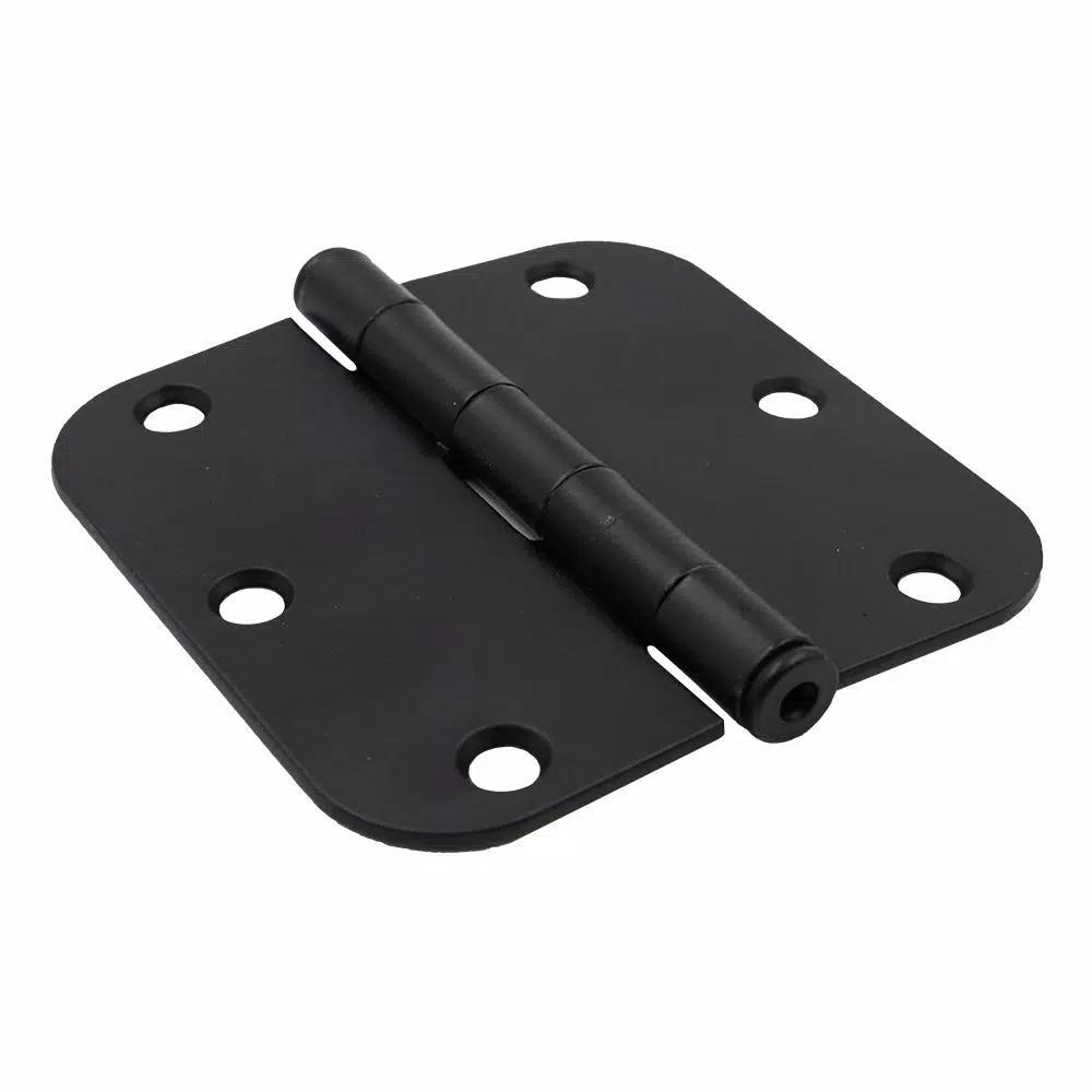 Everbilt 3-1/2 in. x 5/8 in. Radius Matte Black Smooth Action Butt Door Hinge, 3-Pack