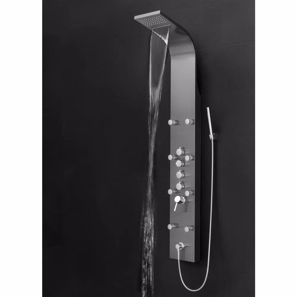 AKDY 65 in. 8-Jet Shower Panel System, Space Gray Brushed Stainless Steel with Rainfall, Waterfall & Wand