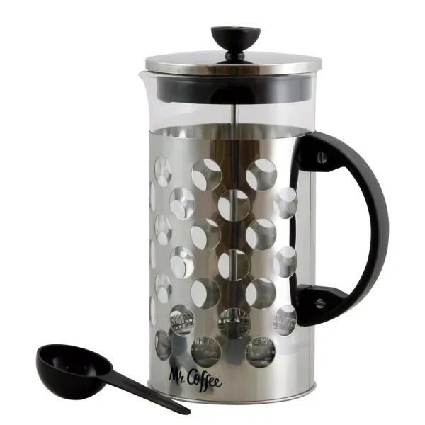 Mr. Coffee Polka Dot Brew 4-Cup Silver French Coffee Press with Scoop, 32 oz.