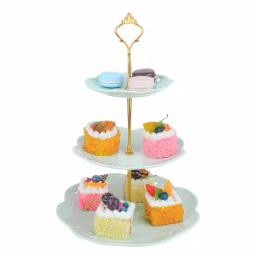 MALACASA 3-Tiered Green Porcelain Cupcake Tower Stand, Round Dessert & Cake Serving Stand thumbnail 4