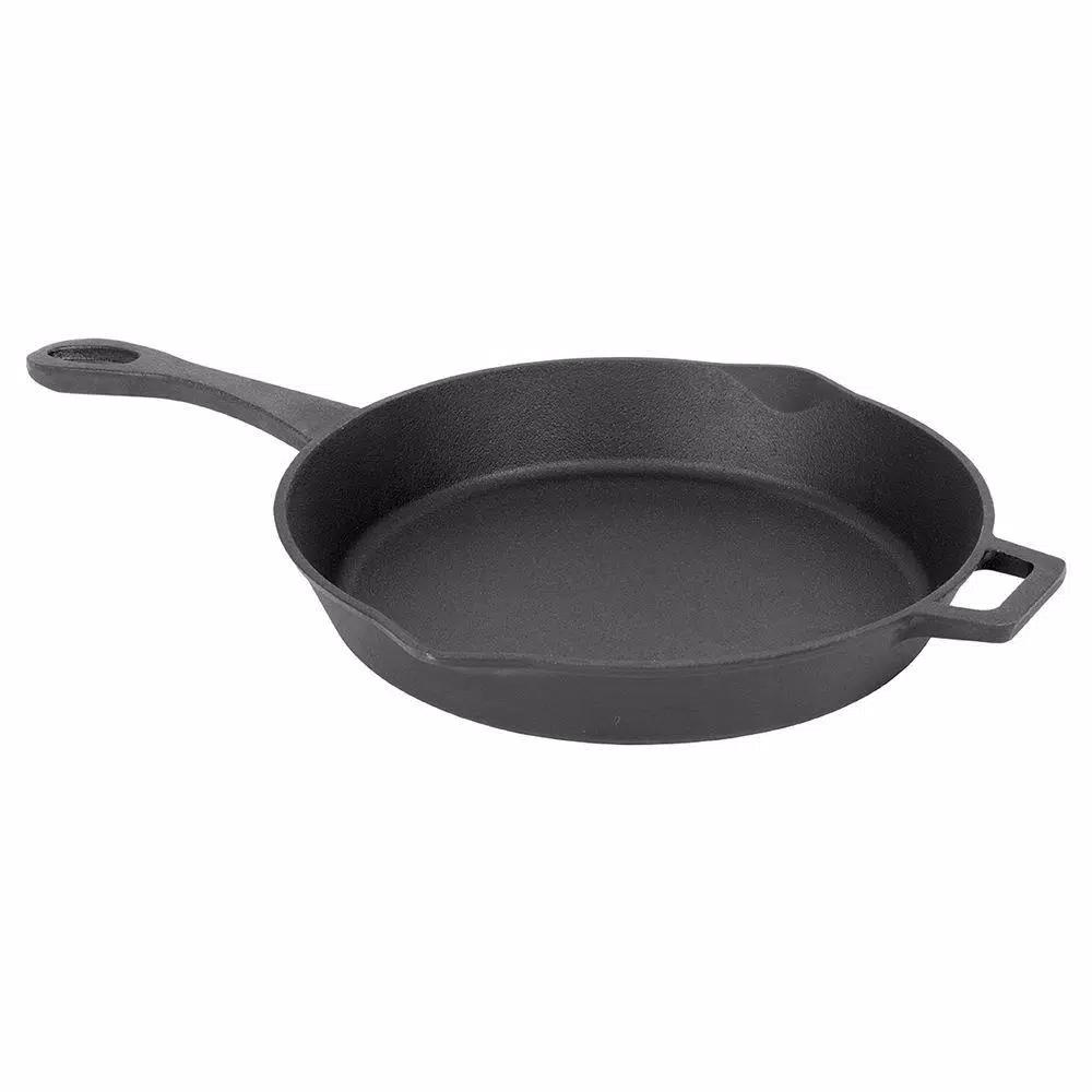 Bayou Classic 14 in. Pre-Seasoned Cast Iron Skillet with Pour Spouts and Helper Handle, Black