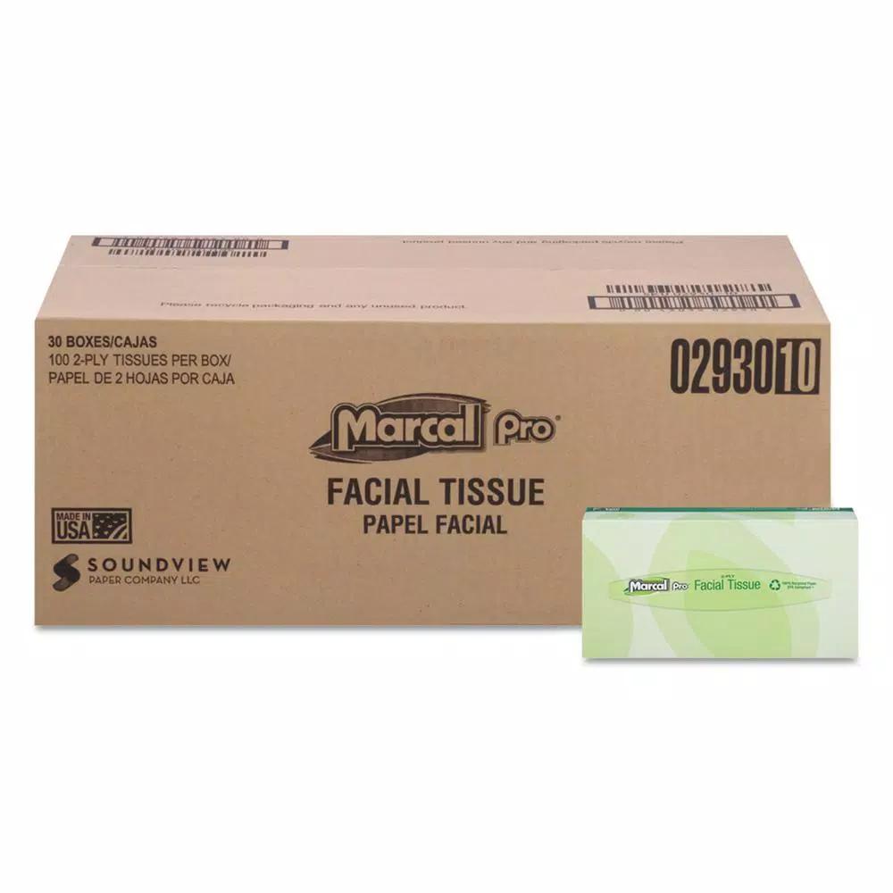 Marcal 100% Premium Recycled Facial Tissue, 2-Ply, White (100-Count)
