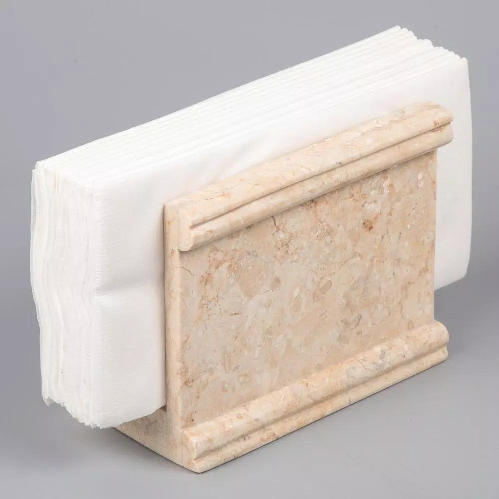 Creative Home Natural Beige Champagne Marble Napkin Holder Stand - Elegant Tabletop Dispenser