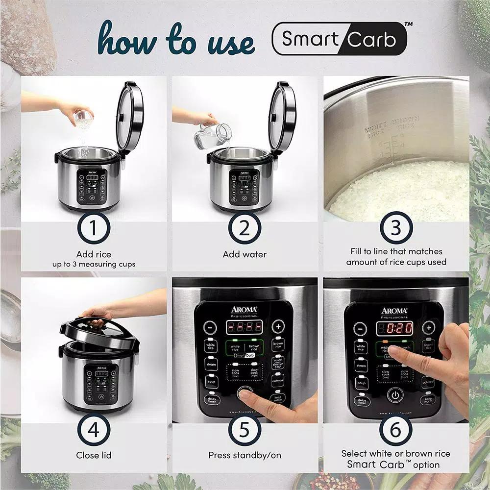 Aroma 20-Cup SmartCarb Digital Rice Cooker and Food Steamer, Stainless Steel