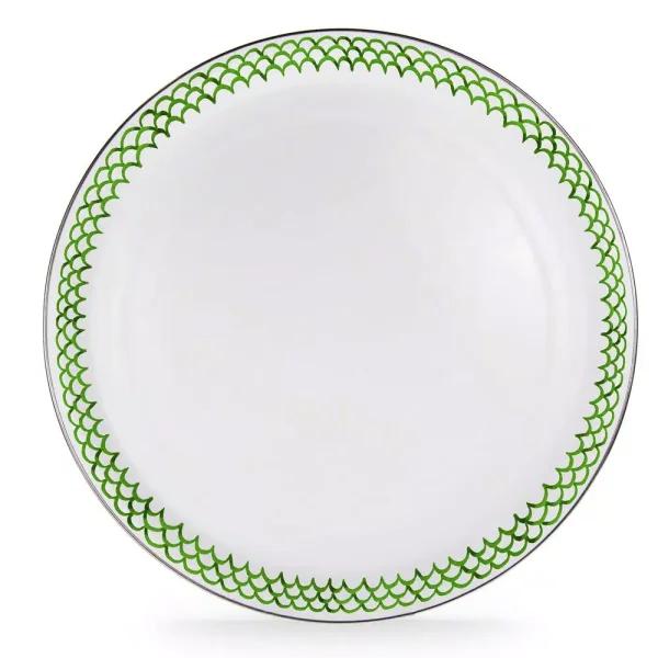 Golden Rabbit Green Scallop 20 in. Enamelware Serving Tray