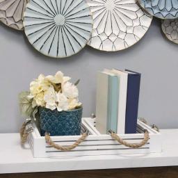 Stratton Home Decor Hampton Nesting Trays, Set of 3, White Wood with Rope and Metal Handles thumbnail 2