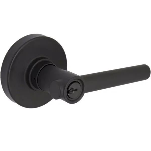 Defiant Highland Matte Black Keyed Entry Door Lever with Round Rose