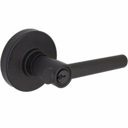 Defiant Highland Matte Black Keyed Entry Door Lever with Round Rose thumbnail 1
