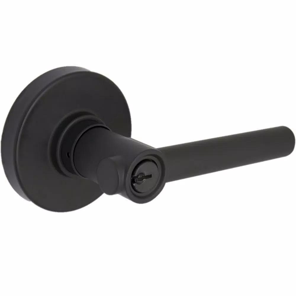 Defiant Highland Matte Black Keyed Entry Door Lever with Round Rose