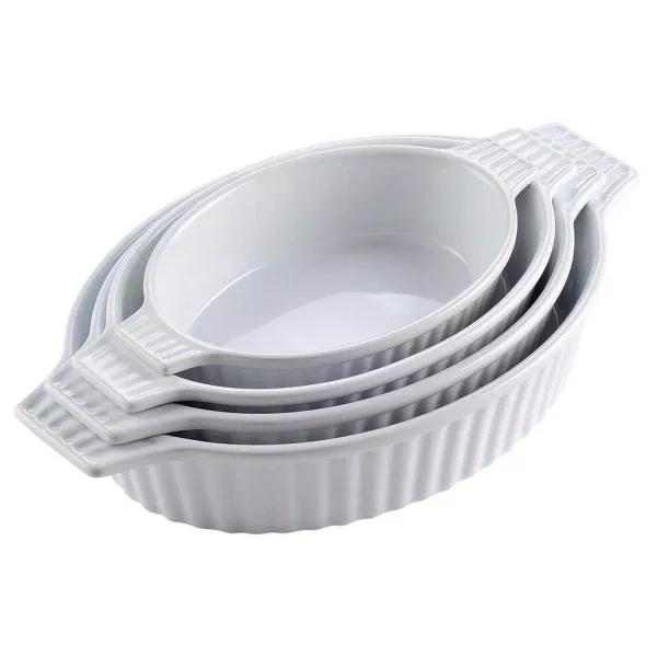 MALACASA 4-Piece White Oval Porcelain Bakeware Set, Ceramic Baking Dish Set for Oven and Microwave