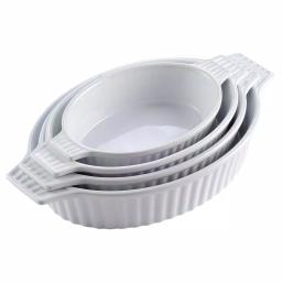 MALACASA 4-Piece White Oval Porcelain Bakeware Set, Ceramic Baking Dish Set for Oven and Microwave thumbnail 1