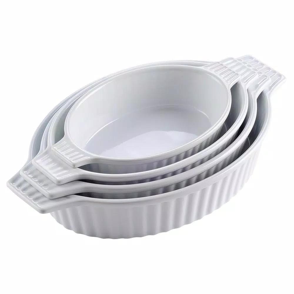 MALACASA 4-Piece White Oval Porcelain Bakeware Set, Ceramic Baking Dish Set for Oven and Microwave