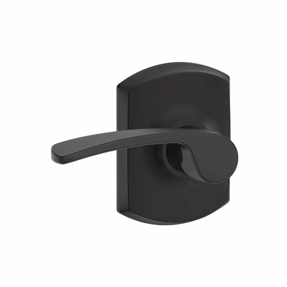 Schlage Merano Matte Black Passage Door Lever with Greenwich Trim