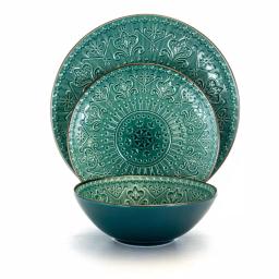 Elama 16-Piece Sea Green Stoneware Dinnerware Set, Service for 4 thumbnail 3