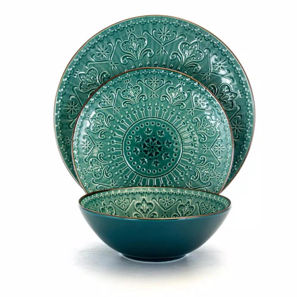 Elama 16-Piece Sea Green Stoneware Dinnerware Set, Service for 4