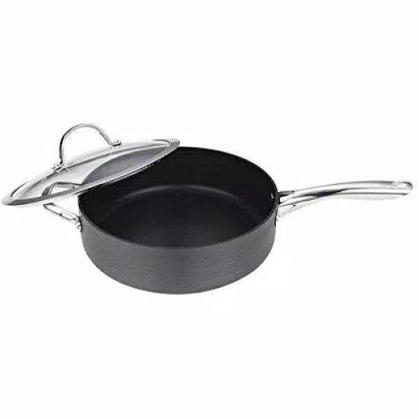 Cooks Standard 5 Qt. Hard-Anodized Aluminum Nonstick Deep Saute Pan with Glass Lid, Black