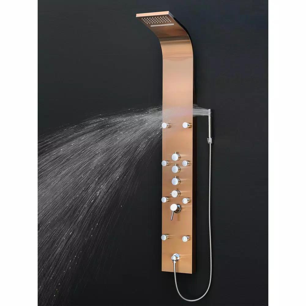 AKDY 65 in. 8-Jet Bronze Stainless Steel Shower Panel System with Rainfall Waterfall and Handheld Wand