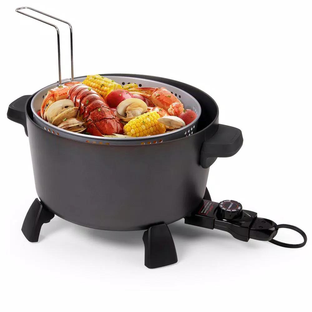 Presto 10 Qt. Black Kitchen Kettle XL Multi-Cooker and Deep Fryer with Tempered Glass Cover