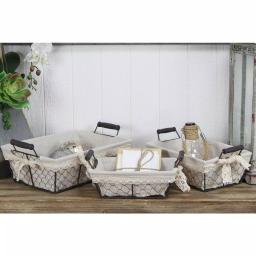 Cheungs Beige Metal Wire Decorative Tray Set of 3 with Fabric Liners - Farmhouse Style thumbnail 1