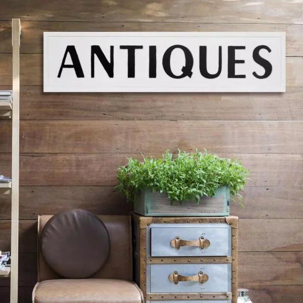 Pinnacle Rustic Antiques White Metal Wall Sign - 36.5 in. x 9.75 in. Farmhouse Tin Enamel Decor