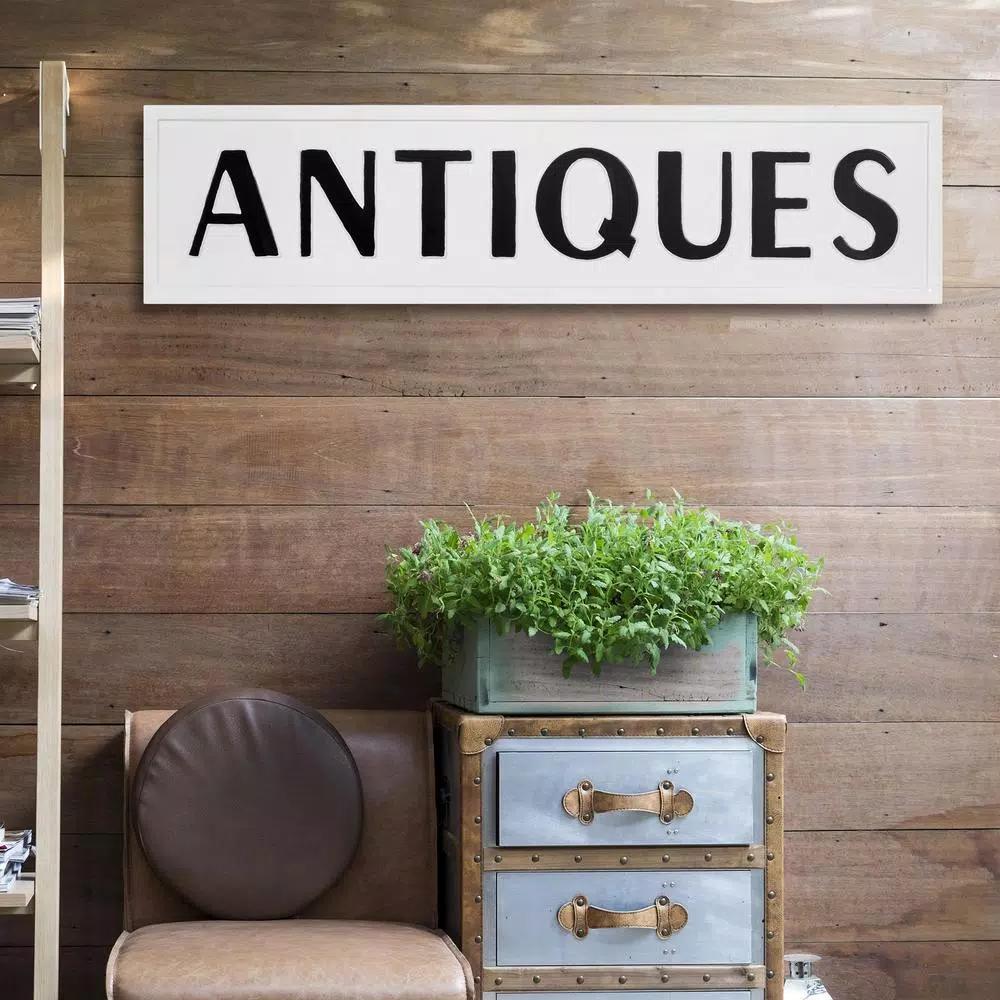 Pinnacle Rustic Antiques White Metal Wall Sign - 36.5 in. x 9.75 in. Farmhouse Tin Enamel Decor